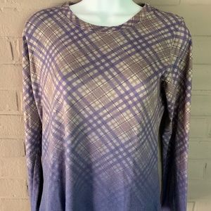 David Cline plaid purple and grey ombre crew shirt. Sz L